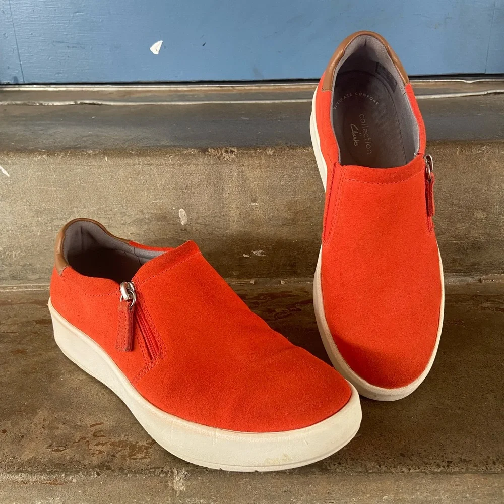 Clarks Layton Step Orange Suede Platform Shoes - Picture 1 of 7